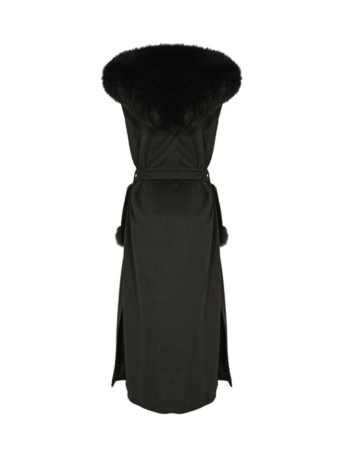 Cappotto gilet CD1204 in lana con pelliccia di volpe Nero YES LONDON | CD1204 CAPP E TASCNERO